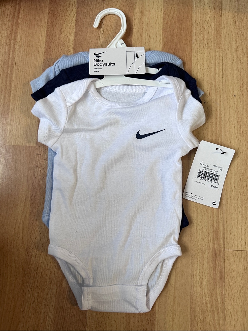Nike Baby One-Piece Bodysuit Set - White, Navy, Light Blue